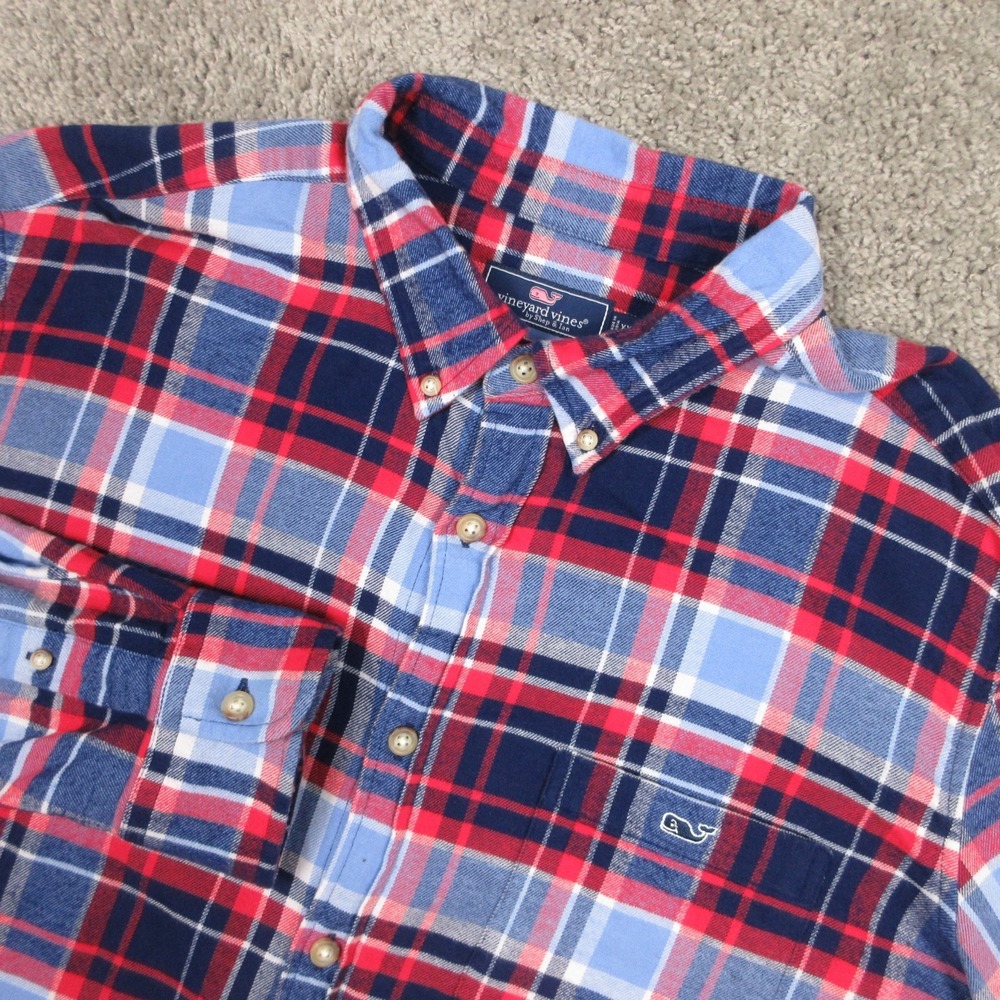 Vineyard Vines Red, Navy & Light Blue Plaid Button-Down Shirt
